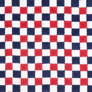 SAMPLE - Schumacher x Molly Mahon Chequer Fabric In Red/Navy For Sale