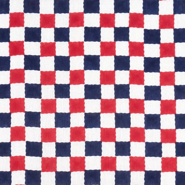 SAMPLE - Schumacher x Molly Mahon Chequer Fabric In Red/Navy For Sale