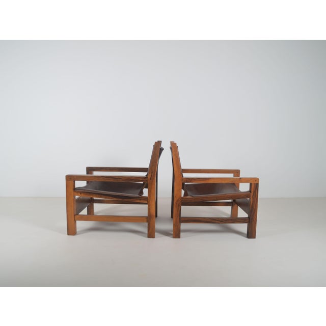 1970s French Armchairs in Olive Wood and Saddle Leather, 1970s, Set of 2 For Sale - Image 5 of 16