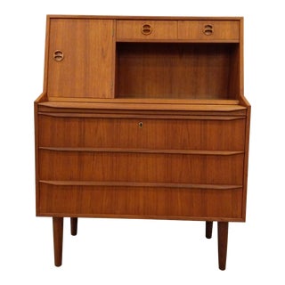 1960s Vintage Danish Modern Teak Secretary Desk For Sale