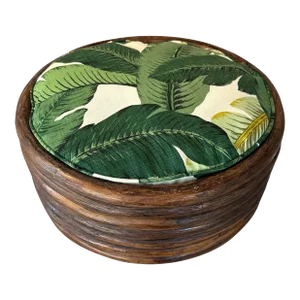 Vintage Round Rattan Tropical Palm Leaf Palm Beach Dog Pet Bed New Upholstery