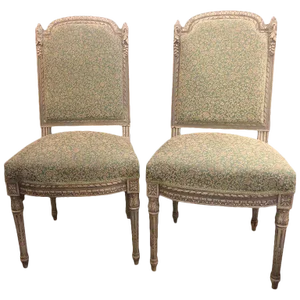 19th-20th Century Paint Decorated Louis XVI Style Swedish Side Chairs - a Pair