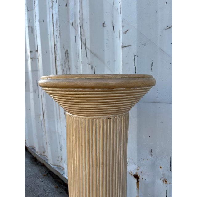 Boho Chic Coastal Style Split Reed Rattan Pedestal Column. Circa 1980s For Sale - Image 3 of 12