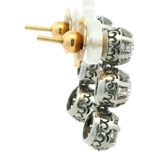 1950s Vintage Platinum and 14k Gold 2 Carat Diamond Drop Earrings Circa 1950s, A Pair For Sale - Image 5 of 15
