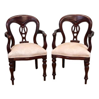 Victorian Mahogany Balloon Back Armchairs, 1880, Set of 2 For Sale