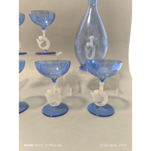 1940s Liqueur Set of Glasses and Carafe from Lauscha, 1940s, Set of 6 For Sale - Image 5 of 9