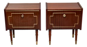 Mid-Century Walnut Nightstands With Brass Inlay -Pair