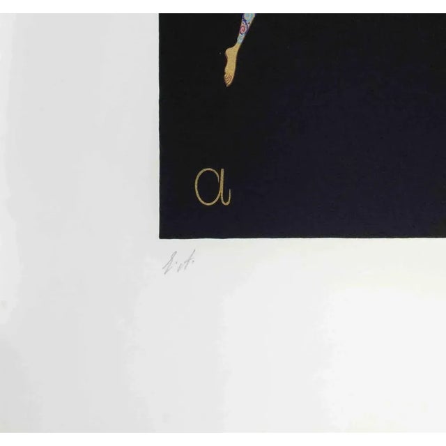 Modern Erté, Letter A, 1976, Lithograph and Screen Print For Sale - Image 3 of 4