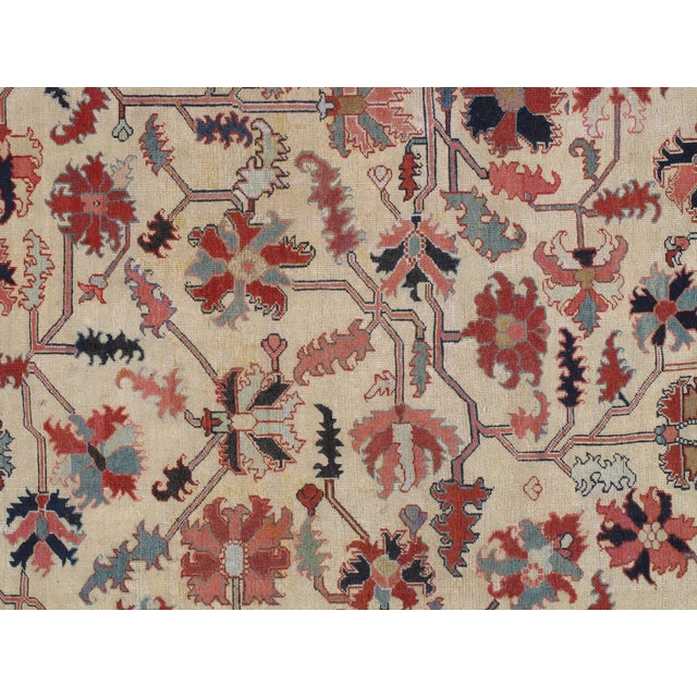 Antique Persian Serapi Carpet, Handmade Wool Oriental Rug, Ivory and Light Blue For Sale - Image 9 of 18