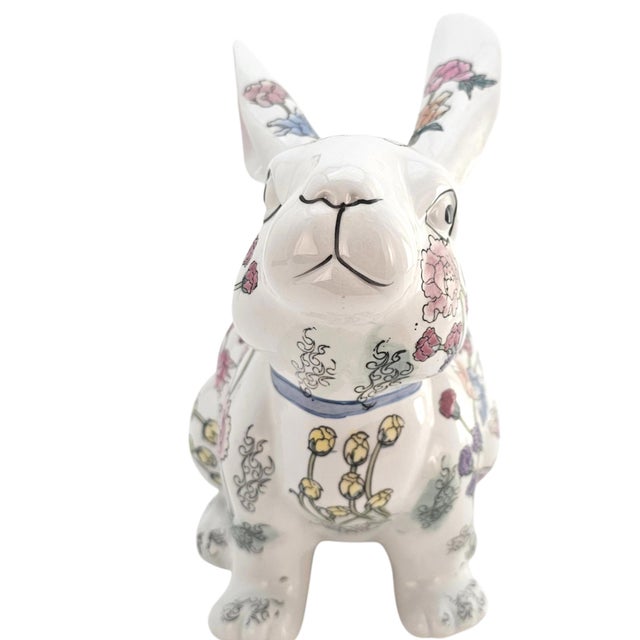 Contemporary Vintage Botanical Floral Porcelain Rabbit Figurine 10.5" For Sale - Image 3 of 15
