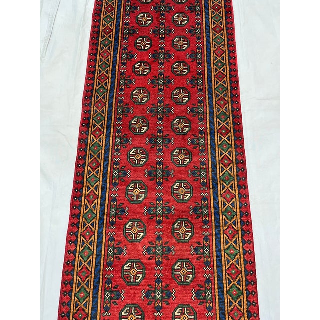 Art Deco Extra-Long Red Turkmen-Style Geometric Wool Runner Rug, 2'7" X 19'3" For Sale - Image 3 of 12