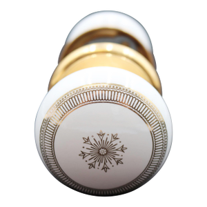 Vintage Gold Snowflake Porcelain & Brass Passage Door Knob Set
