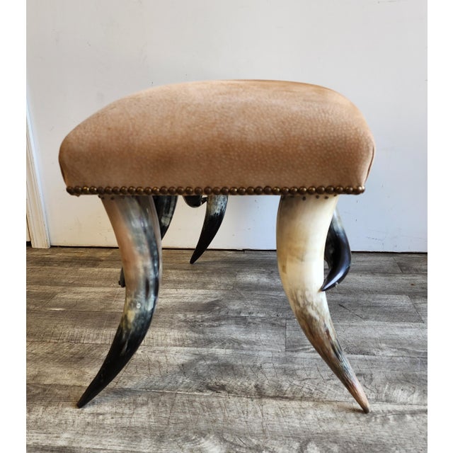 Wood Mid 20th Century Hollywood Regency Steer Horn Bench/Ottoman - Manner of Anthony Redmile For Sale - Image 7 of 9