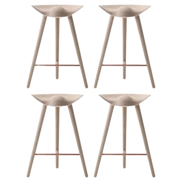 Oak / Copper Counter Stools by Lassen, Set of 4 For Sale