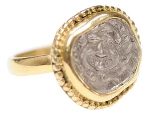 Silver Drachma of Medusa in 18K Ring, Size 6.25