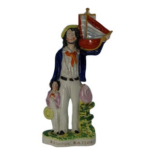 Victorian Staffordshire Pottery Begging Sailor Figure For Sale