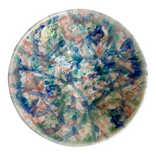 Vintage Organic Modern Studio Art Pottery Bowl by Winston Wigand in Salmon, Celadon, and Blue For Sale