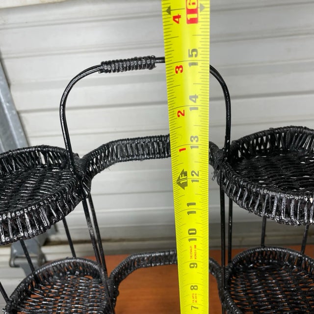Black Metal and Wicker Tiered Barware Caddy For Sale - Image 9 of 10