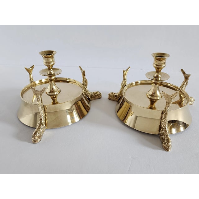 Traditional Vintage Wildwood Brass Koi Fish Candle Holders-A Pair For Sale - Image 3 of 12
