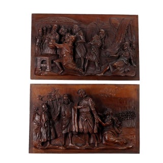 Walnut Carved Panels, Set of 2 For Sale