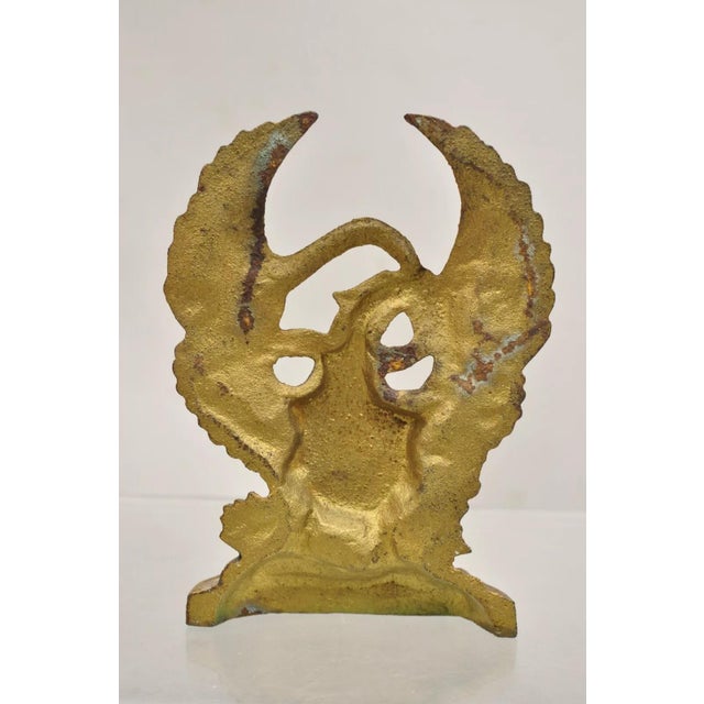 Metal Antique Patriotic Cast Iron Figural Gold American Flag & Eagle Painted Door Stop For Sale - Image 7 of 10