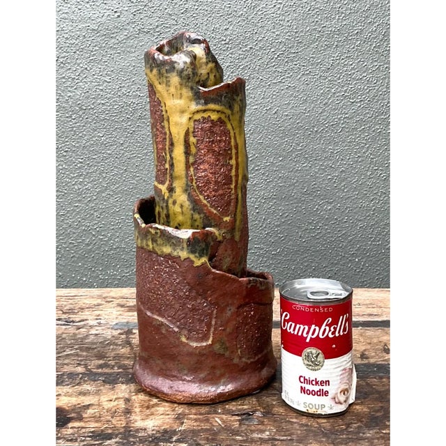 Coffee Vintage Abstract Pottery Vase For Sale - Image 8 of 12