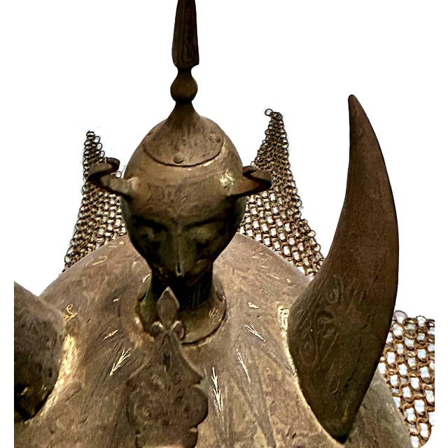 Persian 19th-Century Ceremonial Kulah Khud Helmet With Chainmail For Sale - Image 3 of 6