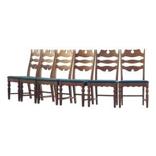 Vintage Razorblade High Back Dining Chairs by Henning Kjærnulf, Denmark, 1960s, Set of 6 For Sale