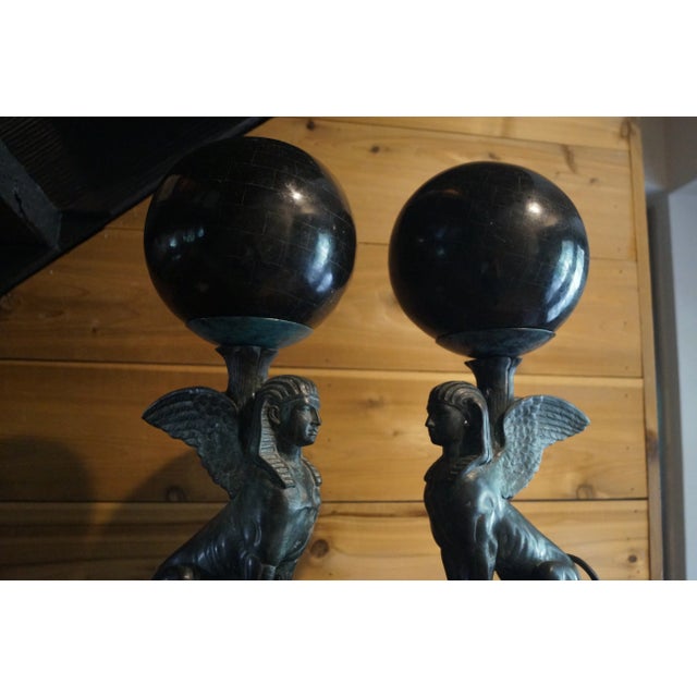 Hollywood Regency 1980s Maitland-Smith Egyptian Revival Sphinx Pair For Sale - Image 3 of 13