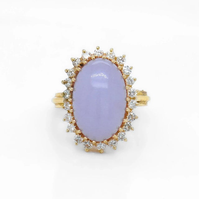 Vintage 14k Gold, Type a Lavender Jadeite, and Diamond Cocktail Ring For Sale In Philadelphia - Image 6 of 12