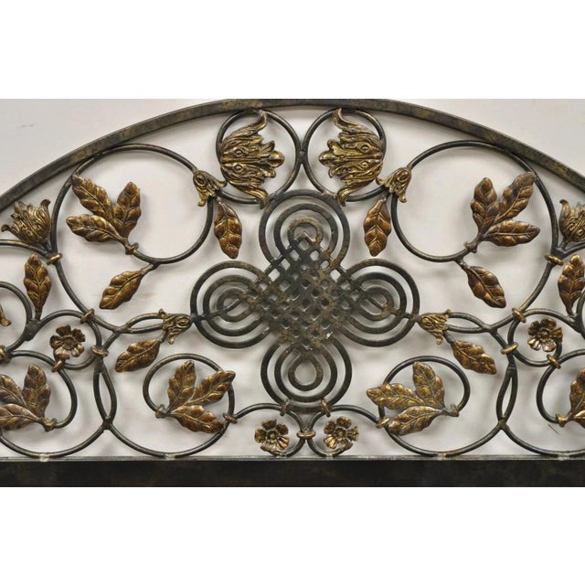 Labarge Late 20th Century LaBarge Italian Mediterranean Wrought Iron Flower Leaf Scroll Arched Wall Mirror For Sale - Image 4 of 10