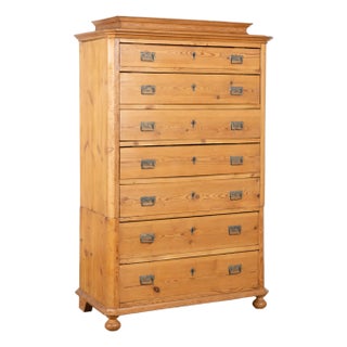 19th Century Danish Pine Highboy Seven Drawer Chest of Drawers For Sale