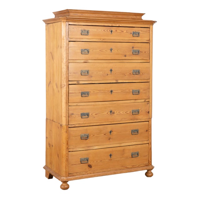 19th Century Danish Pine Highboy Seven Drawer Chest of Drawers For Sale