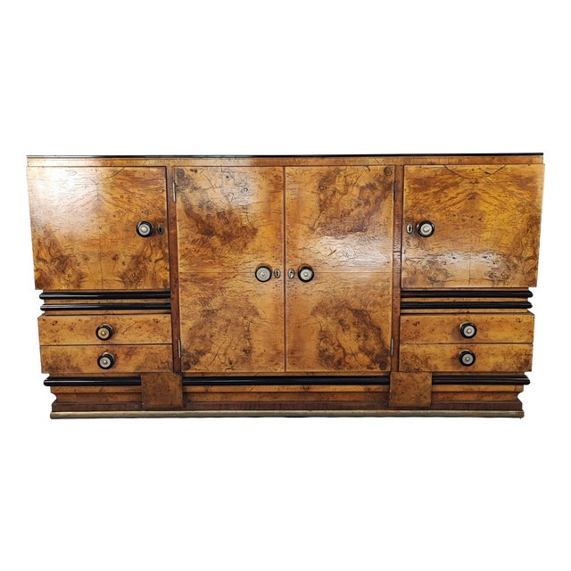 Art Deco Bar Cabinet in Briar Root and Black Glass, 1940s For Sale