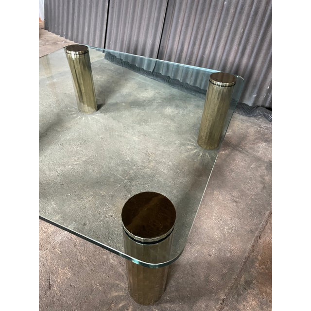 Mid-Century Modern 1970s Leon Rosen for Pace Style Glass and Brass Plate Cocktail Table For Sale - Image 3 of 9