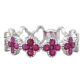 0.78ctw Ruby Flower Ring 18k White Gold Stackable Size 6.5 Band For Sale