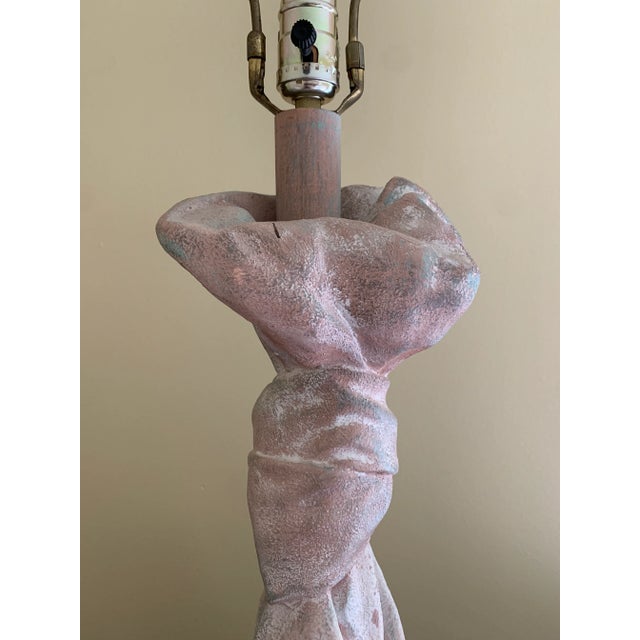 Contemporary 1970s John Dickinson Style Trompe l'Oeil Draped Plaster Table Lamp For Sale - Image 3 of 11