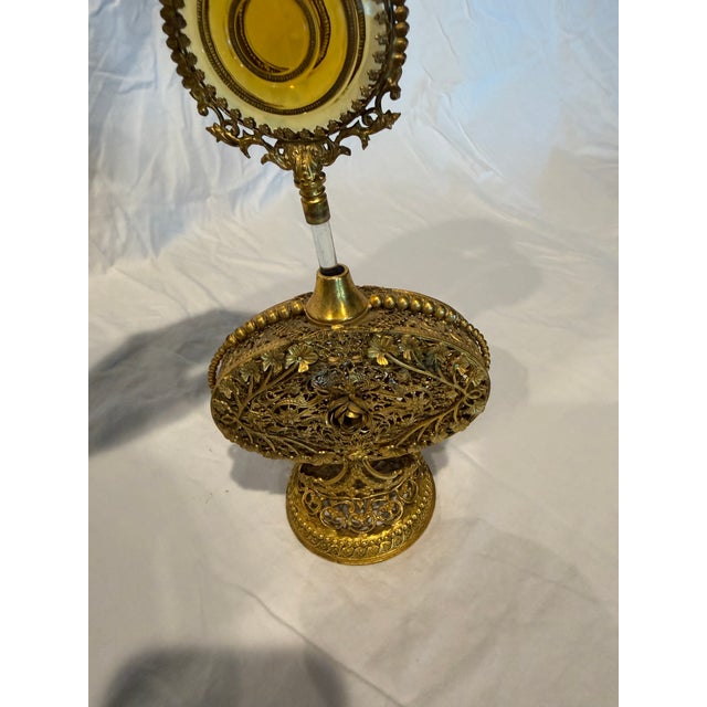 Victorian Pair of Antique Victorian Ormolu Perfume Bottles With Amber Glass and Original Daubers For Sale - Image 3 of 6