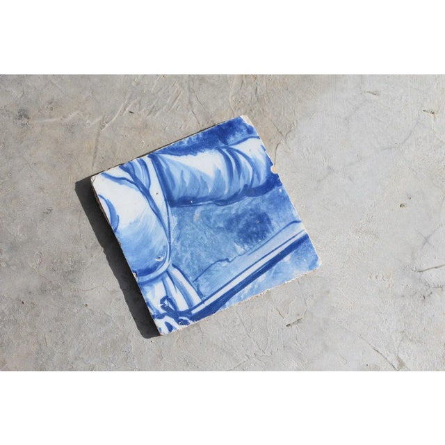 Antique Portuguese Tile Depicting a Torso of a Hunter For Sale - Image 4 of 10