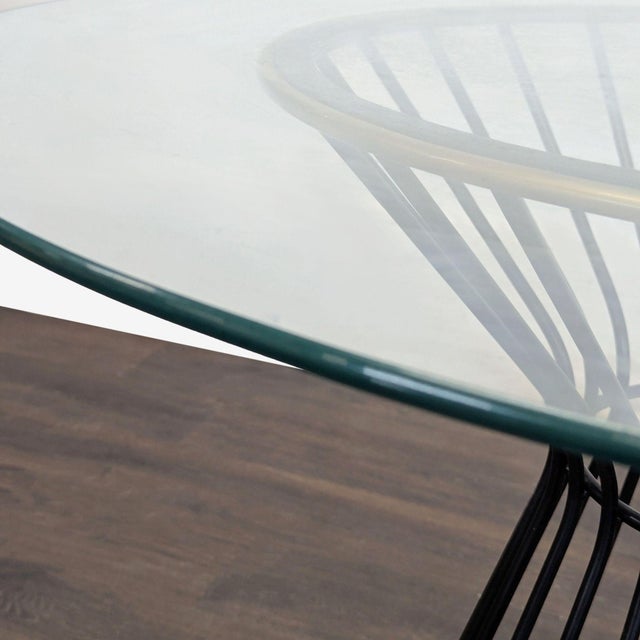 Pottery Barn Modern Glass Dining Set With Black Metal Table and 2 Black Chairs For Sale - Image 9 of 11