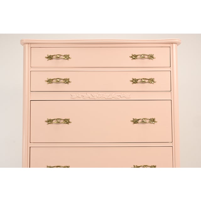 Wood West Michigan Furniture French Provincial Louix XV Style Pink Highboy Dresser | Newly Refinished For Sale - Image 7 of 16