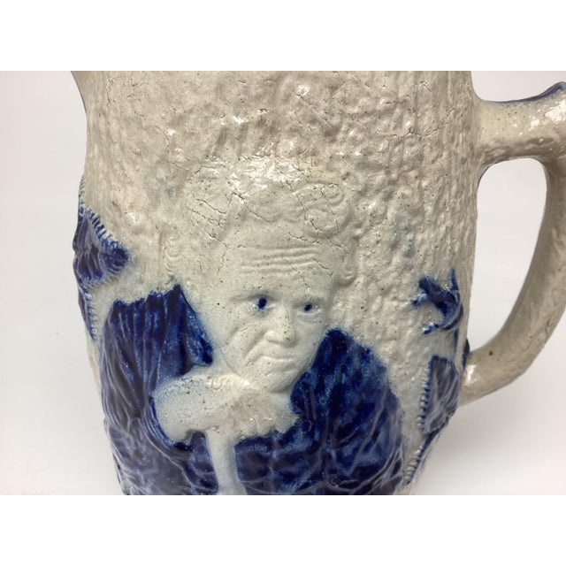 Ceramic Antique Whites of Utica Stoneware Figural Pitcher or Jug With Blue Decoration For Sale - Image 7 of 7