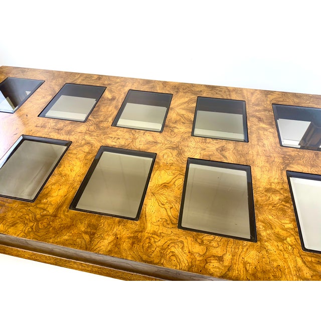 Italian Burl Wood Coffee Table in the Manner of Milo Baughman With Inset Glass Panels, 1970s For Sale - Image 4 of 14