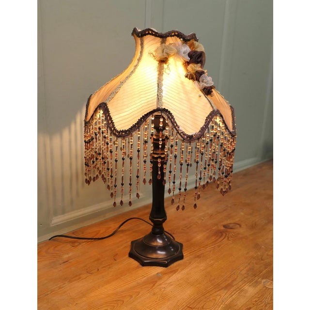 1930s Tall Art Deco Bakelite Table Lamp with Beaded Shade, 1930 For Sale - Image 5 of 8