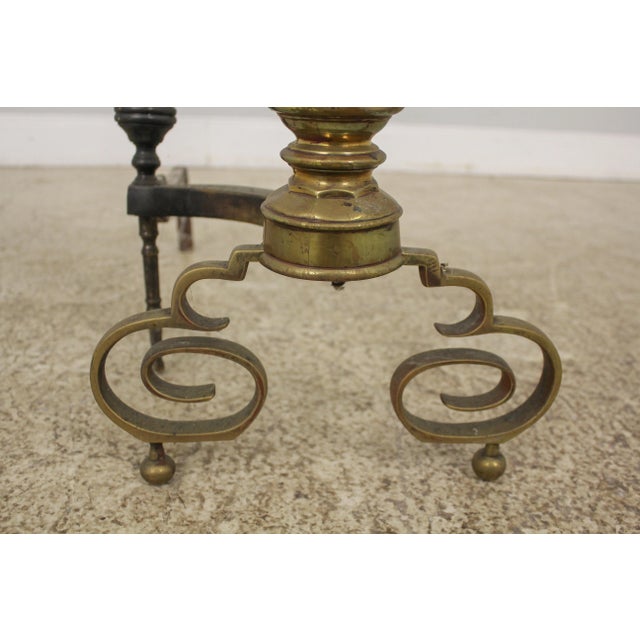 Pair Antique Brass 18th C. Style Andirons For Sale - Image 4 of 13