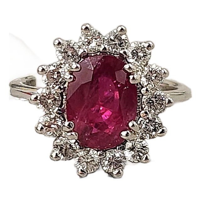 Natural Ruby & Diamond Halo Ring in 14k White Gold – 2.05 Ct Size 5 For Sale