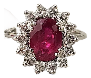 Natural Ruby & Diamond Halo Ring in 14k White Gold – 2.65 Ct Size 5