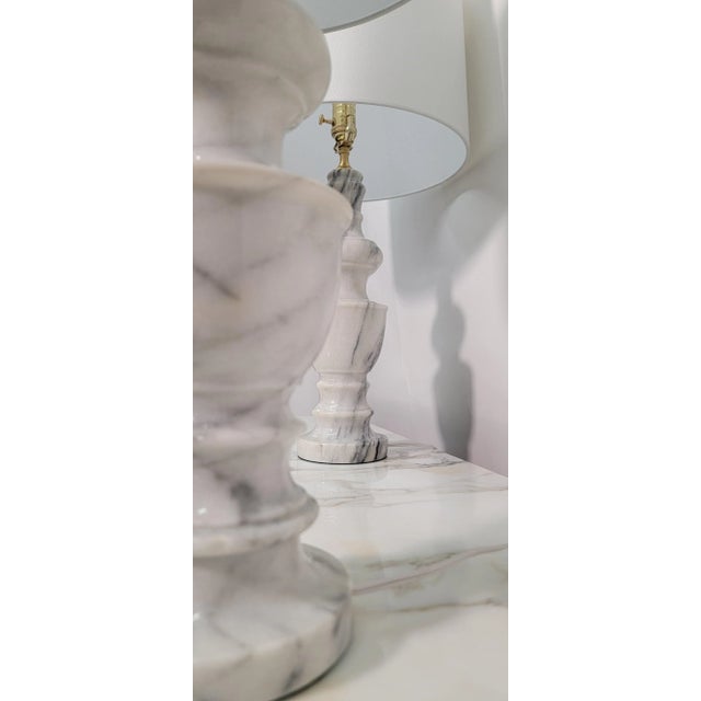 Art Deco Italian White Marble Table Lamps - a Pair For Sale - Image 3 of 12