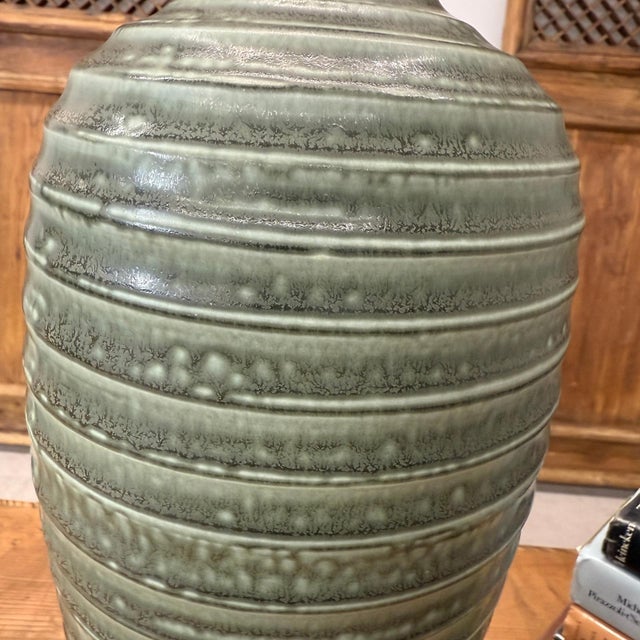 Moss Green Glazed Ribbed Ceramic Prem Vase For Sale In New York - Image 6 of 9