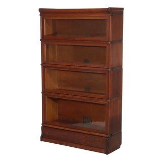 Antique Globe Wernicke Arts & Crafts Oak 4-Stack Barrister Bookcase Circa 1920 For Sale